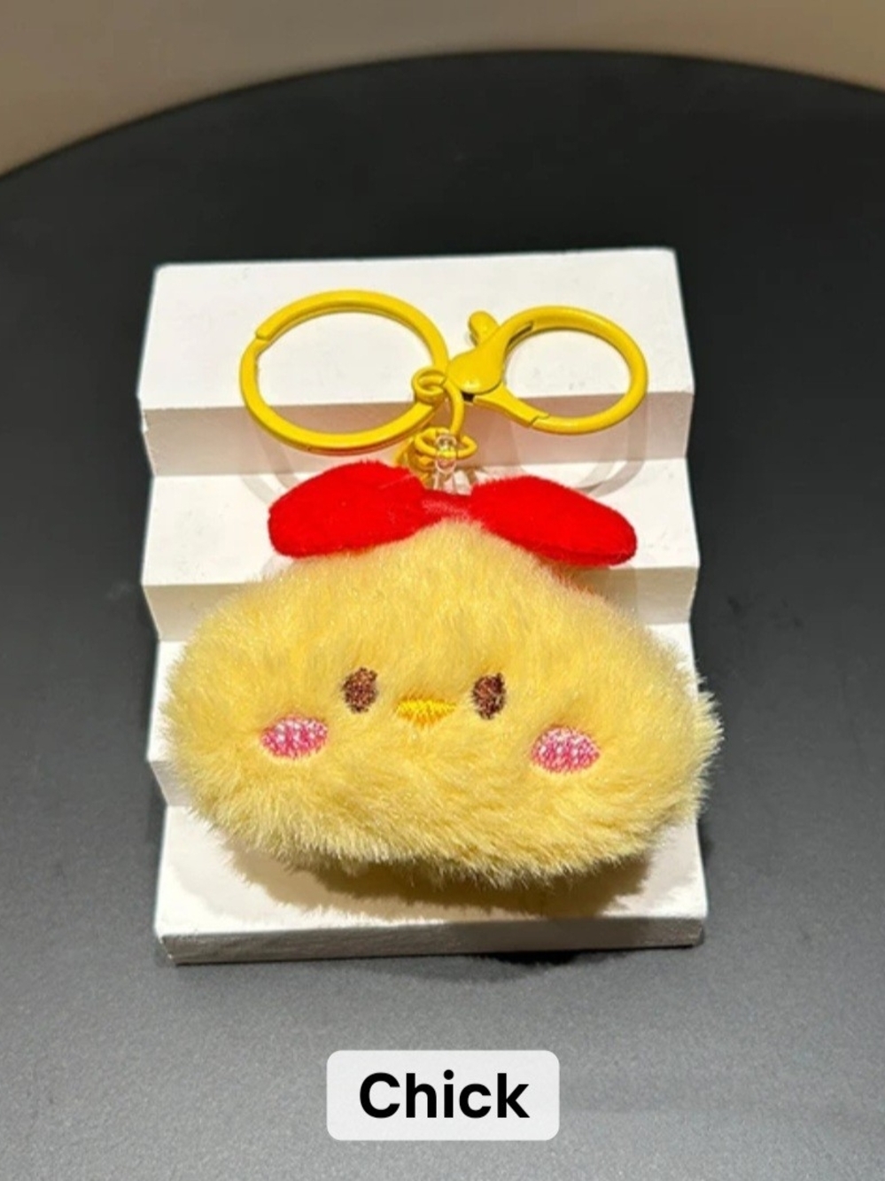 Keychain Cute Yellow Plush Chick with Red Bow NWOT